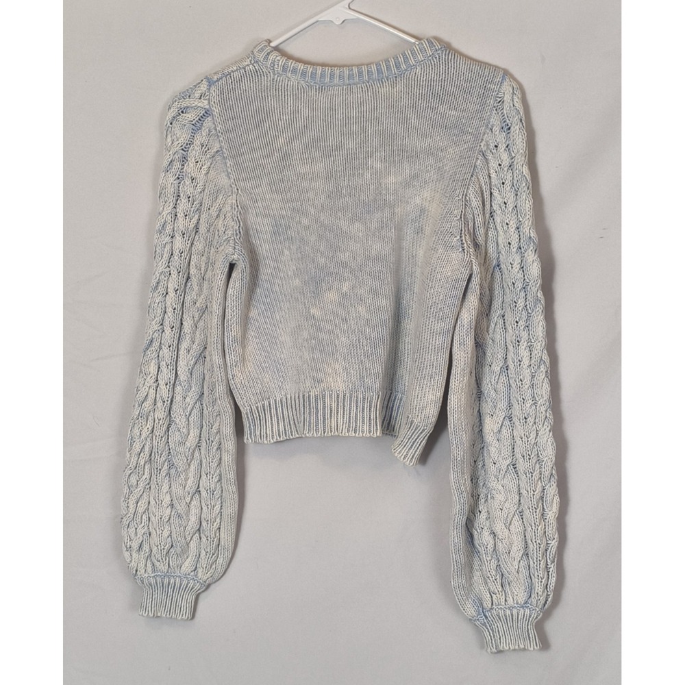 ARIZONA JEAN CO light blue Cream Marled Cable Knit Cropped Sweater Size Medium - Picture 2 of 8